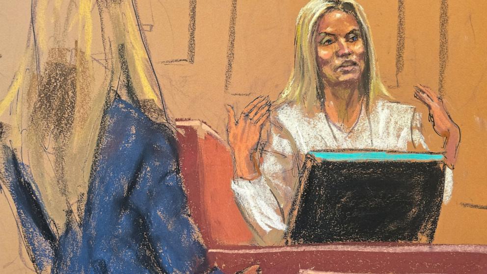 PHOTO: Assistant U.S. Attorney Mitzi Steiner questions Dawn Hughes, a psychologist, at Sean "Diddy" Combs' sex trafficking trial in New York City, May 21, 2025 in this courtroom sketch.
