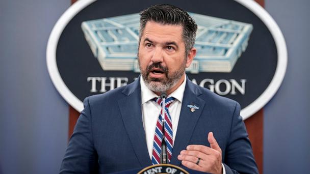 Pentagon spokesman Sean Parnell speaks during a press briefing at the Pentagon, July 2, 2025, in Washington. 