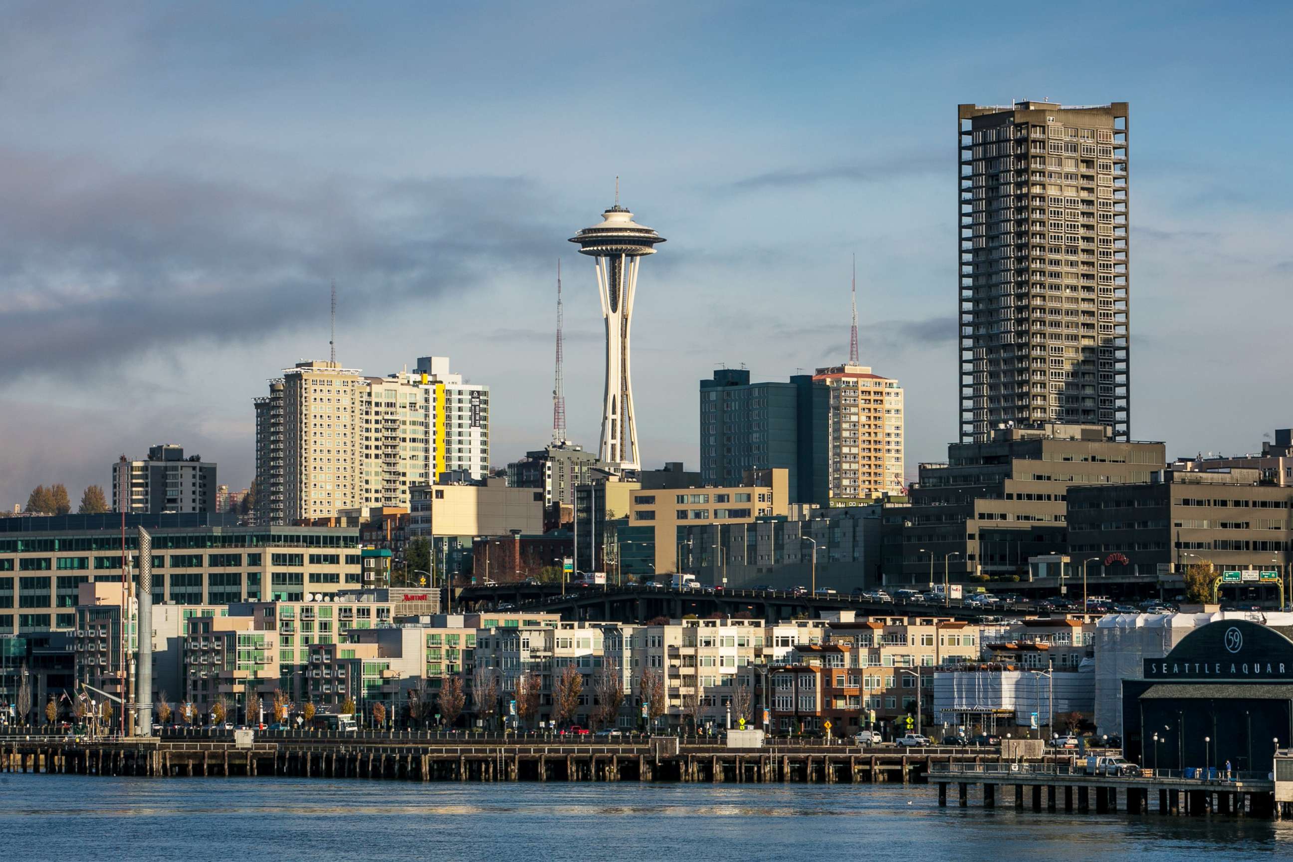 PHOTO: The waterfront, the Space Needle, and downtown skyline is viewed from the Bainbridge Island Ferry, Nov. 4, 2015, in Seattle.