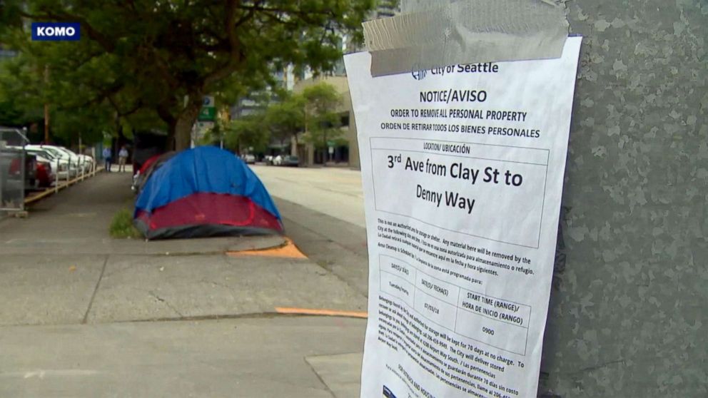 PHOTO: Seattle city officials have begun clearing homeless settlements throughout the city.