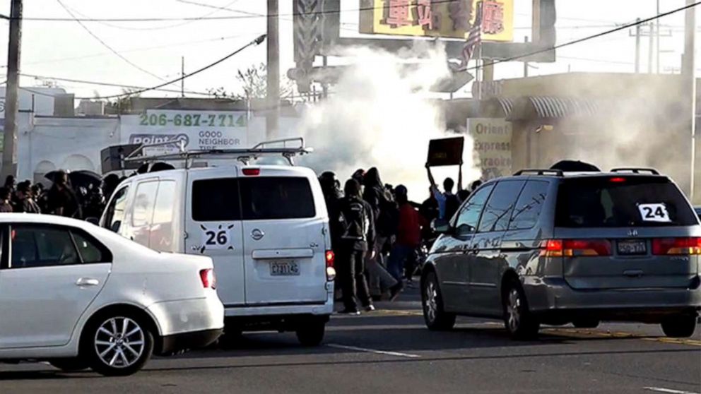 PHOTO: Police said they arrested 22 people during the initial confrontation with protesters and confiscated some unexploded Molotov cocktails, Sept. 7, 2020, in Seattle.