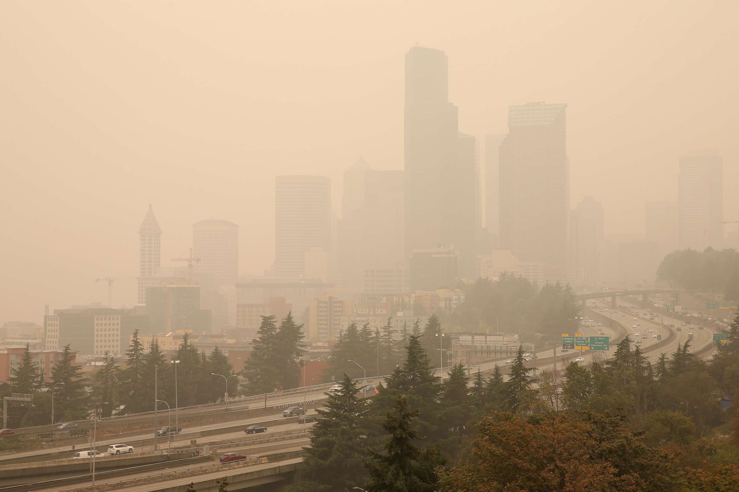 PHOTO: Smoke from wildfires covers the skyline of Seattle, Sept. 12, 2020. 