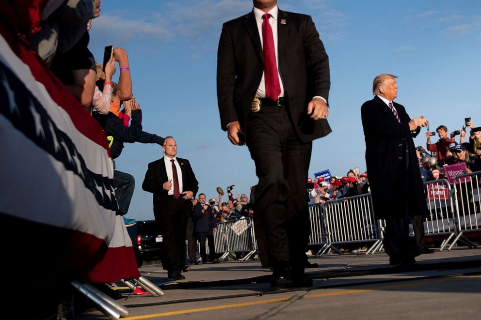 PHOTO: President Donald Trump arrives for a "Great American Comeback" rally at Bemidji Regional Airport in Bemidji, Minn., on Sept. 18, 2020.