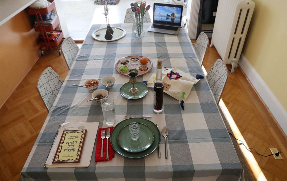 PHOTO: A seder meal to celebrate Passover is prepared by Elynn Walter for celebrating with her family using video chat from each of their homes, as the spread of coronavirus disease (COVID-19) continues, in Washington, D.C., April 8, 2020.