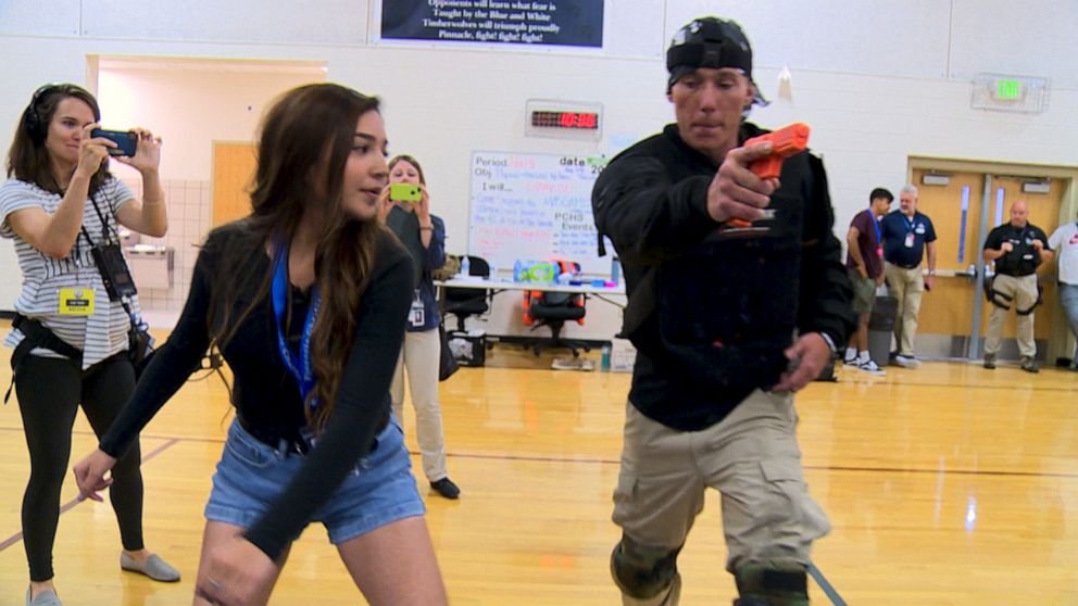 PHOTO: Students at Pinnacle Charter School learn self-defense and how to incapacitate a gunman during active shooter training.