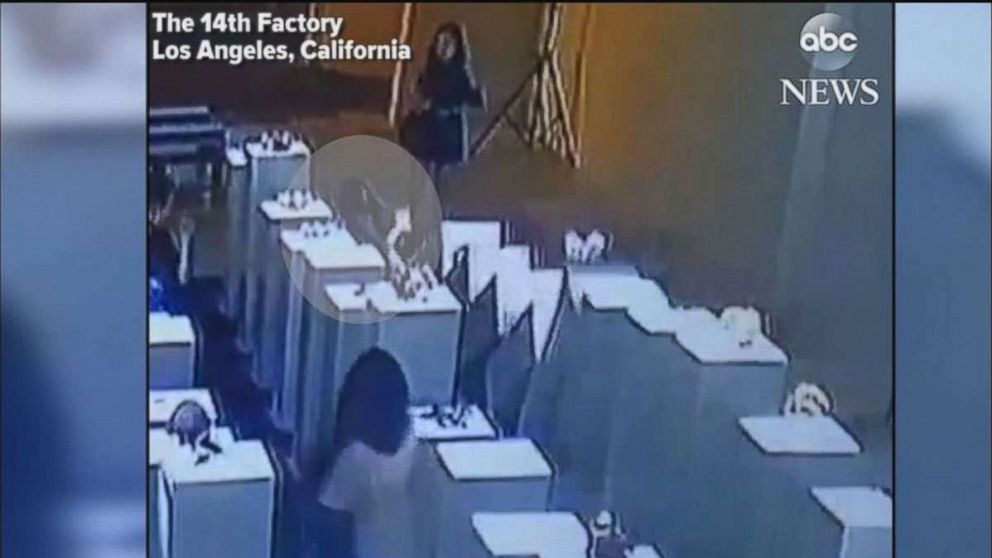 PHOTO: A woman taking a selfie caused about $200,000 worth of damage at an art exhibition in Los Angeles when she leaned on a plinth, knocking it over and causing a domino-style chain reaction, July 14, 2017.  