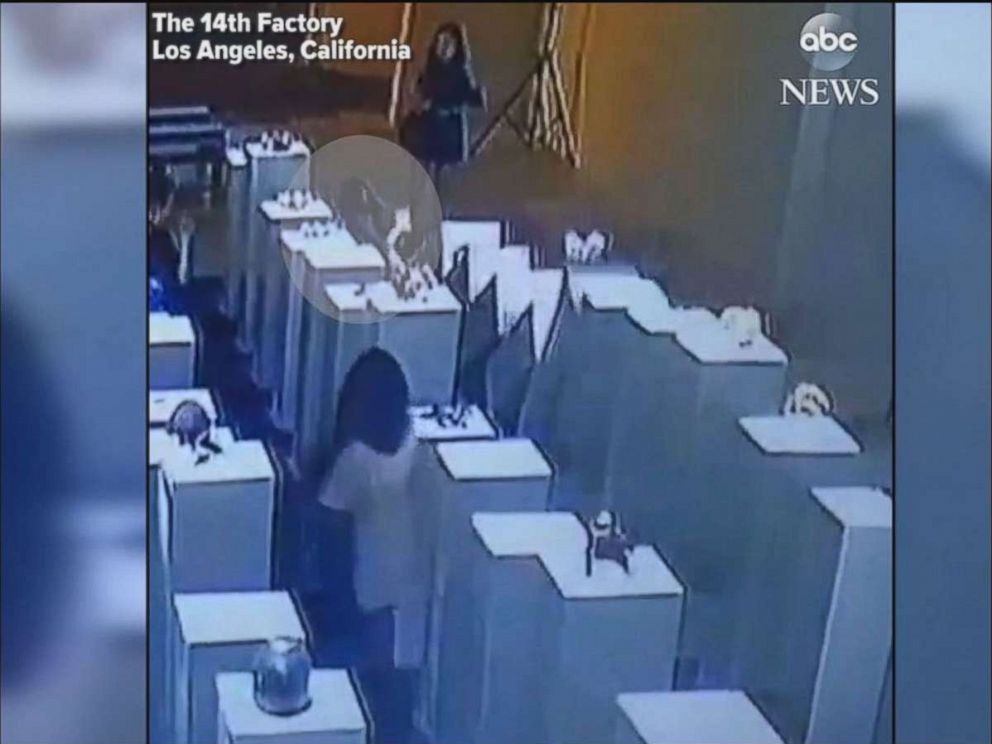 PHOTO: A woman taking a selfie caused about $200,000 worth of damage at an art exhibition in Los Angeles when she leaned on a plinth, knocking it over and causing a domino-style chain reaction, July 14, 2017.  