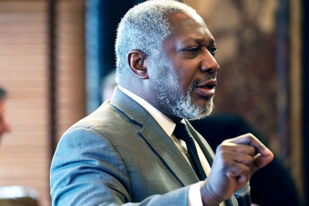 PHOTO: Sen. John Horhn speaks at Miss. State Capitol in Jackson, Miss., Jan. 12, 2022. He was among the Black lawmakers who walked out of the Senate Chamber in protest and withheld their votes to a bill banning teaching critical race theory on Jan. 21. 