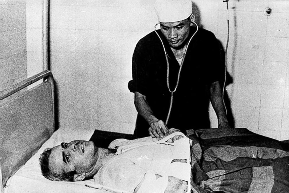 PHOTO: Major John McCain is examined by a Vietnamese doctor after being rescued when his warplane was shot down in Vietnam in 1967.