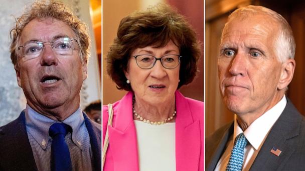 Sen. Rand Paul, Sen. Susan Collins and Sen. Thom Tillis at the U.S. Capitol in Washington. 