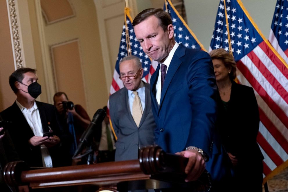 PHOTO: Sen. Chris Murphy, who has led the Democrats in bipartisan Senate talks to rein in gun violence, speaks to reporters at the Capitol in Washington, June 14, 2022.