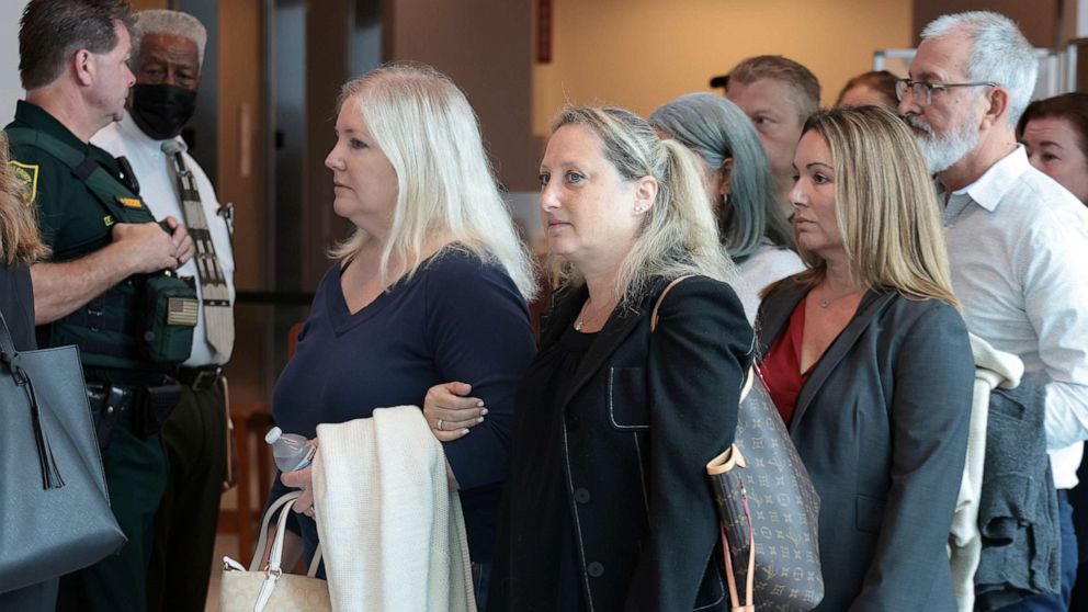 PHOTO: Relatives and family members arrive for the first day of the sentencing trial for convicted Parkland school shooter Nikolas Cruz at the Broward County Judicial Complex in downtown Fort Lauderdale, Fla., July 18, 2022. 