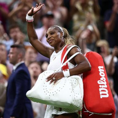 PHOTO: Serena Williams of United States acknowledges the crowd as she leaves the court following a defeat to Maya Joint of Australia at the Wimbledon Tennis Championships in London, June 30, 2026.
