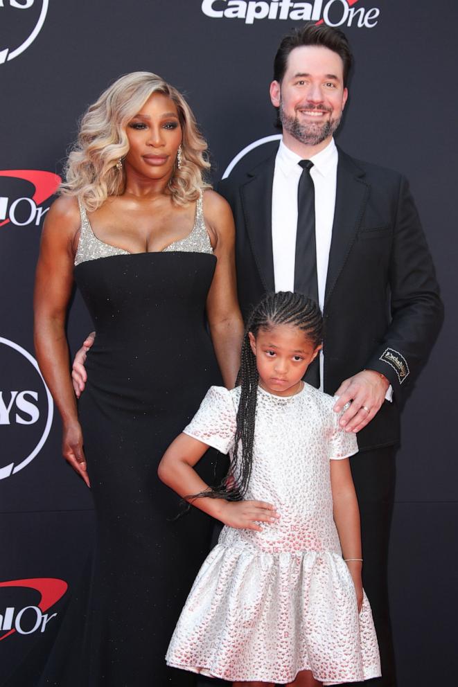 PHOTO: Serena Williams, Alexis Ohanian and daughter Alexis Olympia attend the ESPY Awards, in Los Angeles, on July 11, 2024.