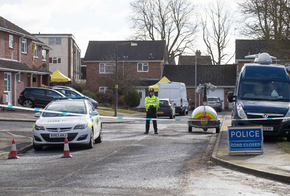 PHOTO: Police officers search the home of Sergei Skripal in Salisbury, who was found critically ill on a bench with his daughter on March 4, 2018, and were taken to hospital sparking a major incident, in Wiltshire, England, March 8, 2018.