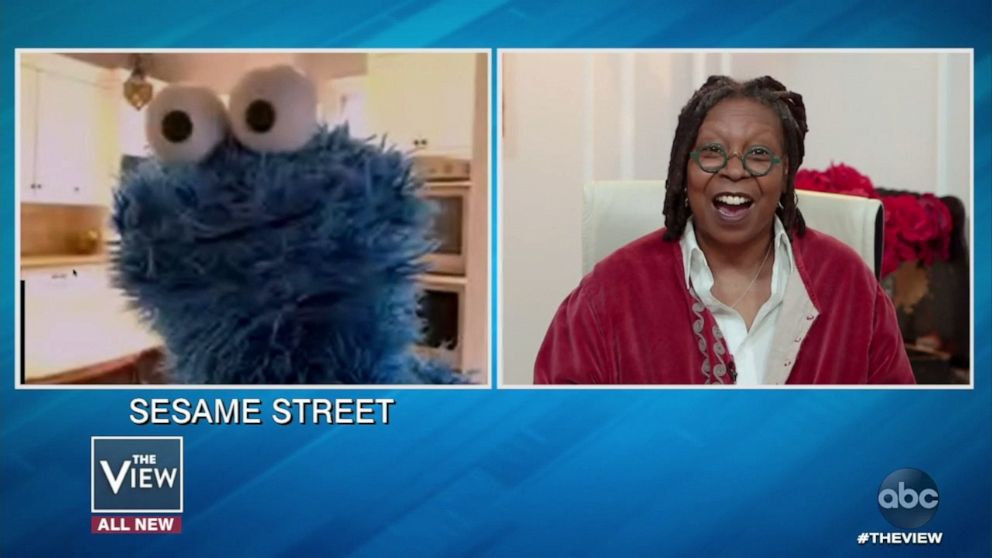 PHOTO: Cookie Monster tells "The View" co-host Whoopi Goldberg about "Sesame Street: Elmo's Playdate" on Tuesday, April 14, 2020.