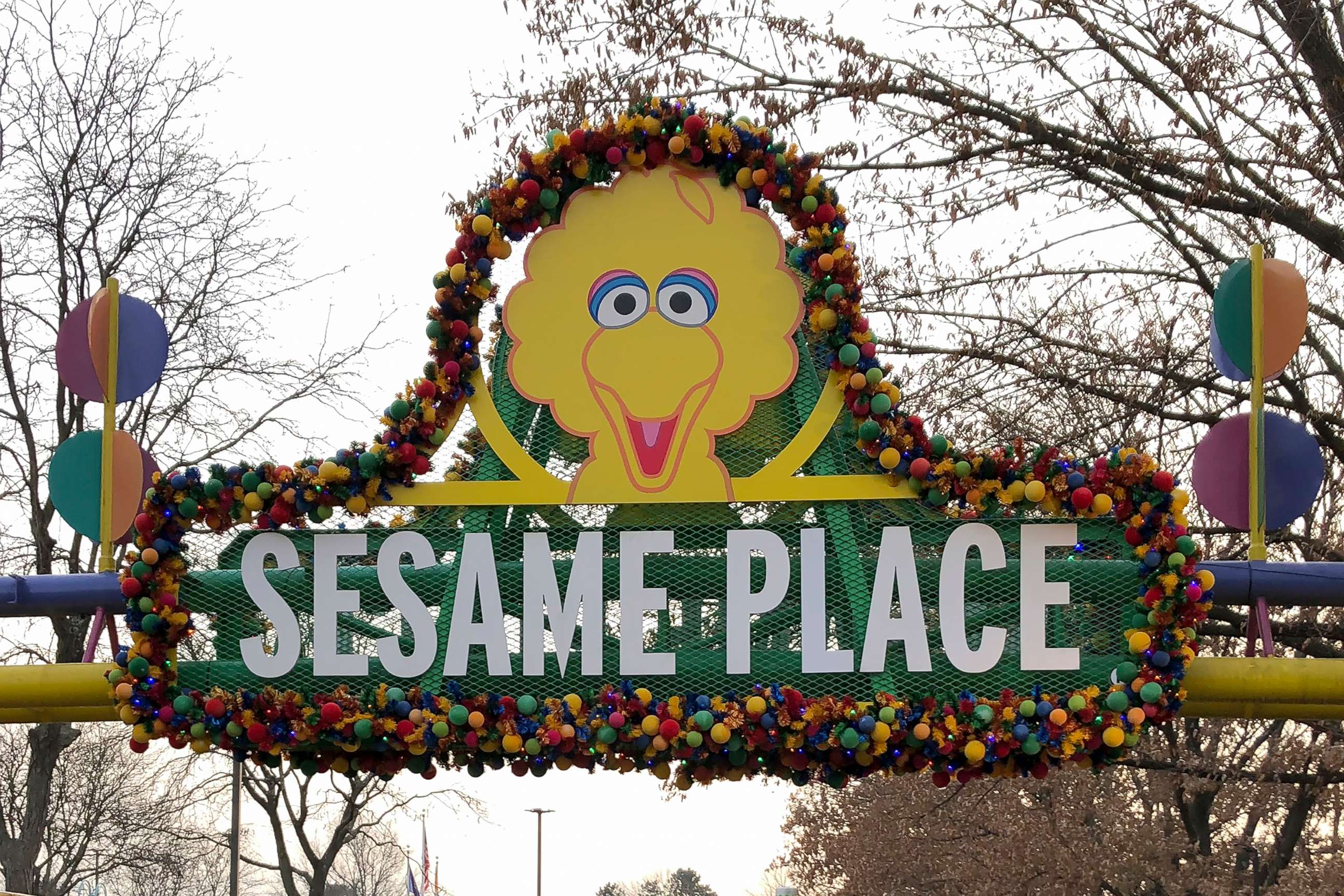 PHOTO: Big Bird is shown on a sign near an entrance to Sesame Place in Langhorne, Pa., Dec. 26, 2019.