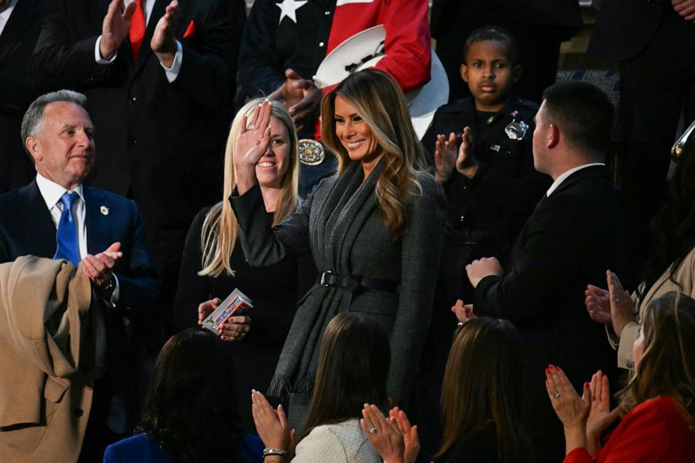 PHOTO: First Lady Melania Trump arrives prior to US President Donald Trump's address to a joint session of Congress at the Capitol in Washington, Mar. 4, 2025.