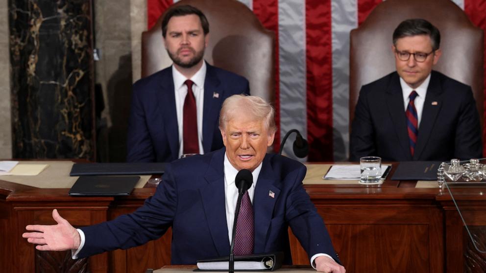 PHOTO: President Donald Trump delivers a speech to a joint session of Congress, in the House Chamber of the U.S. Capitol in Washington, Mar. 4, 2025.