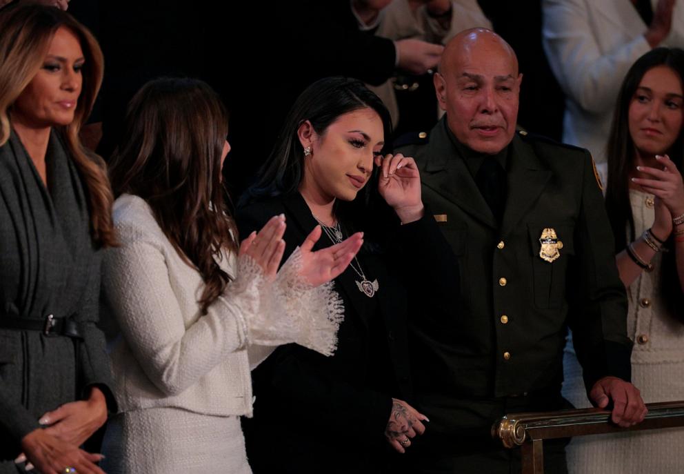 PHOTO: Alexis Nungaray reacts during U.S. President Donald Trump's address to a joint session of Congress at the U.S. Capitol, Mar. 4, 2025 in Washington.