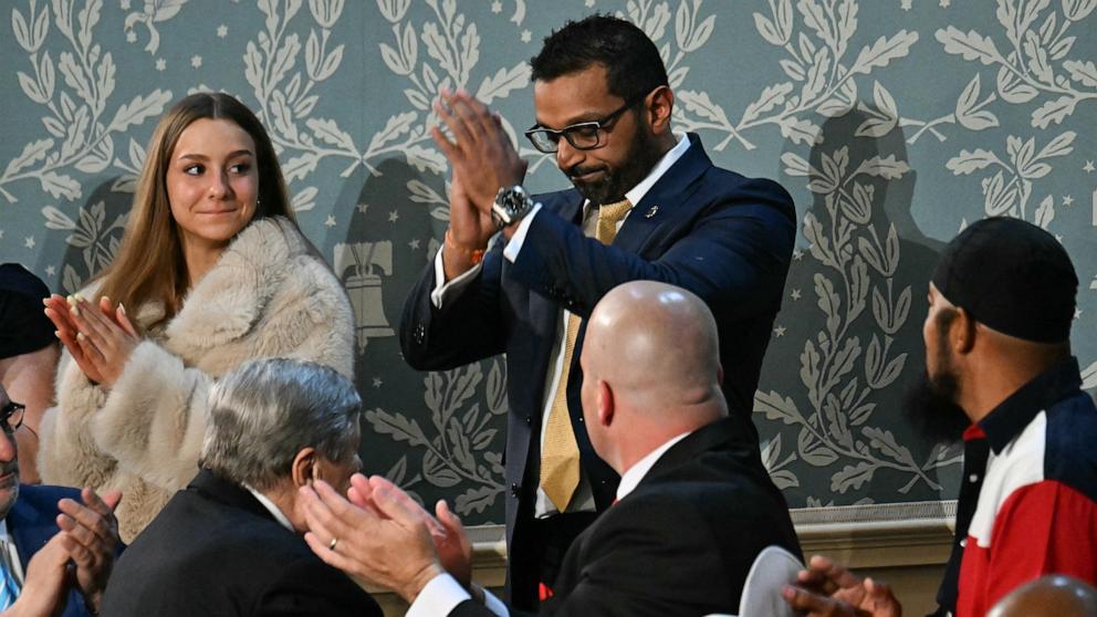 PHOTO: FBI Director Kash Patel stands as he is recognized by US President Donald Trump during an address to a joint session of Congress in the House Chamber of the Capitol in Washington, Mar. 4, 2025. 