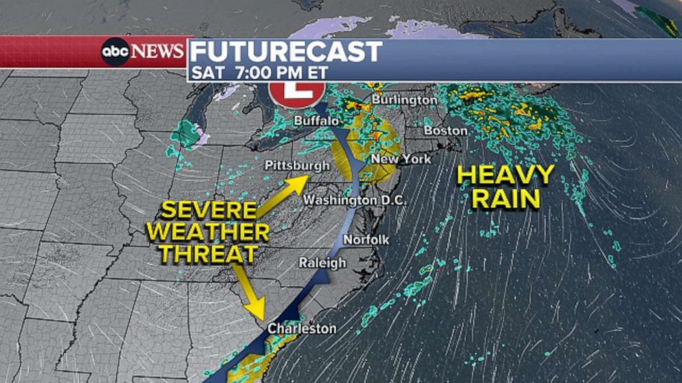 PHOTO: A storm system sweeping across the East Coast is bringing the threat of severe thunderstorms on March 19, 2022.