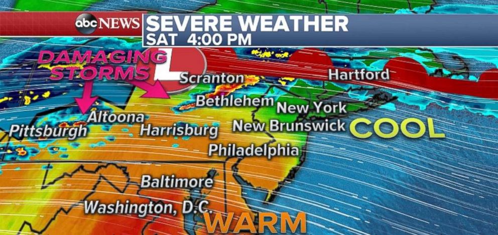 Warm afternoon weather could spark severe storms in the mid-Atlantic.