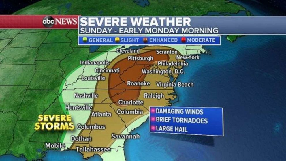 PHOTO: Severe storms will affect a large portion of the East Coast on Sunday.