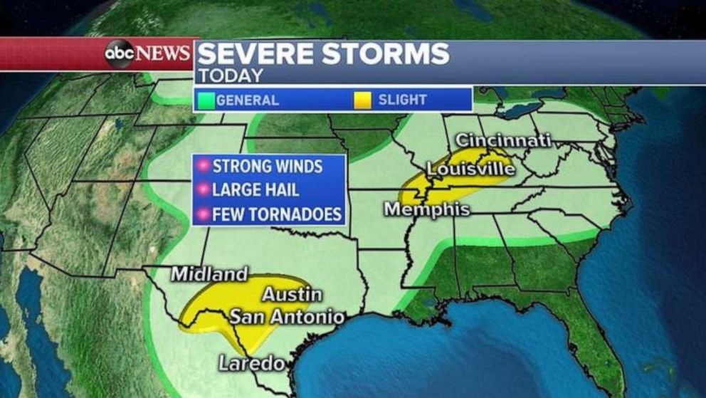 PHOTO: Severe alerts are in place in both Texas and the Ohio River Valley on Thursday.