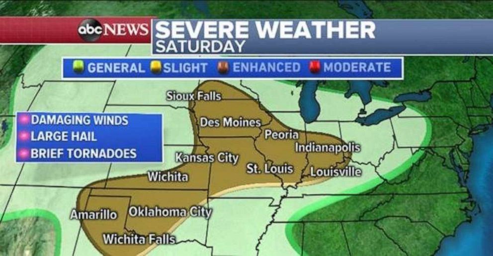 PHOTO: Severe weather is possible across a wide swath of the Plains and Midwest on Saturday.