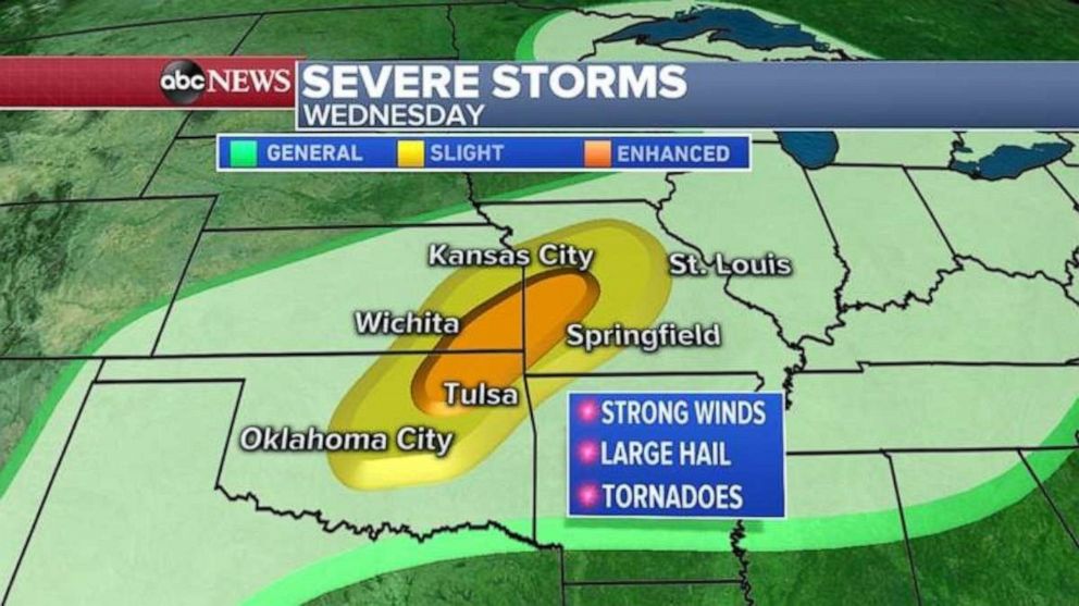 PHOTO: Extreme weather conditions threaten Wednesday in eastern Oklahoma, southeastern Kansas and western Missouri. 