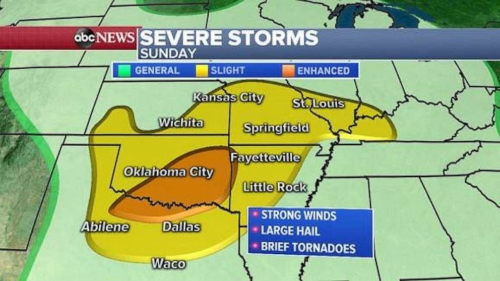 PHOTO: Severe storms could bring strong winds and large hail to northern Texas and Oklahoma on Sunday.