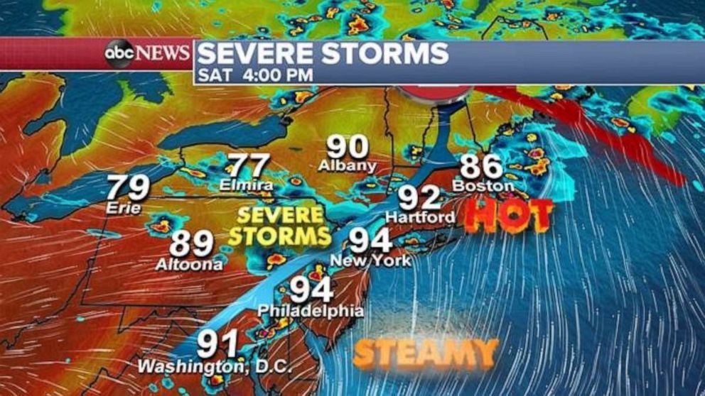 PHOTO: Severe storms will pop up in the Northeast later in the day Saturday.