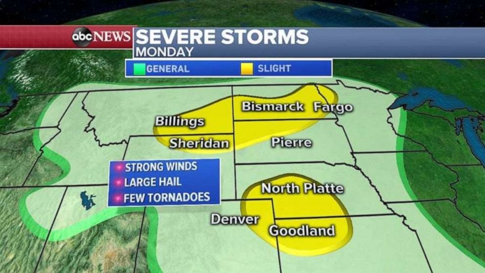 PHOTO: Severe storms are possible in the Northern Plains and Rockies on Monday.