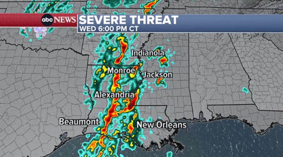 PHOTO: Severe threat of tornadoes weather graphic.