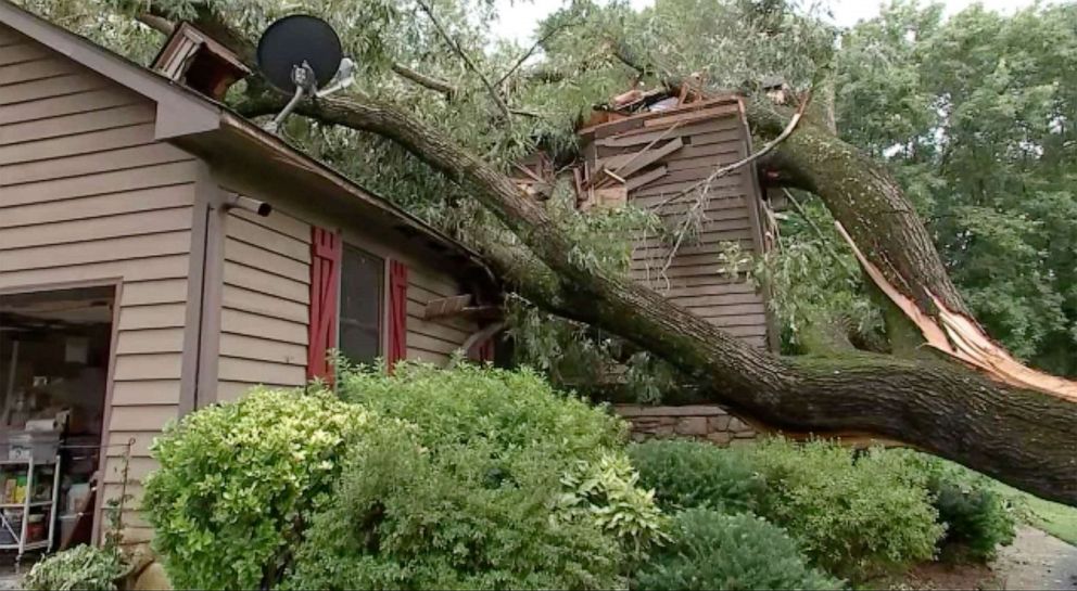 PHOTO: A tree fell onto a house in Hillsborough, N.C., after severe storms hit the region, Aug. 15, 2023.