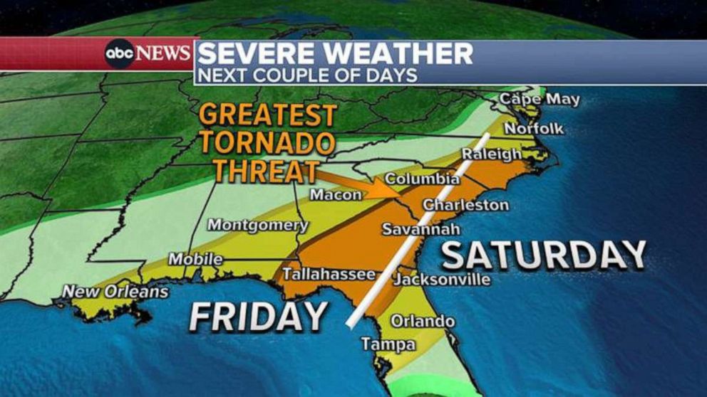 PHOTO: The winter storm will bring a tornado threat from Louisiana all the way to the Carolinas.