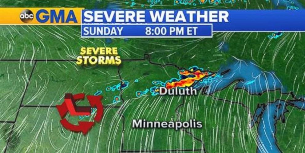 Severe storms are possible on Sunday evening in northern Minnesota.