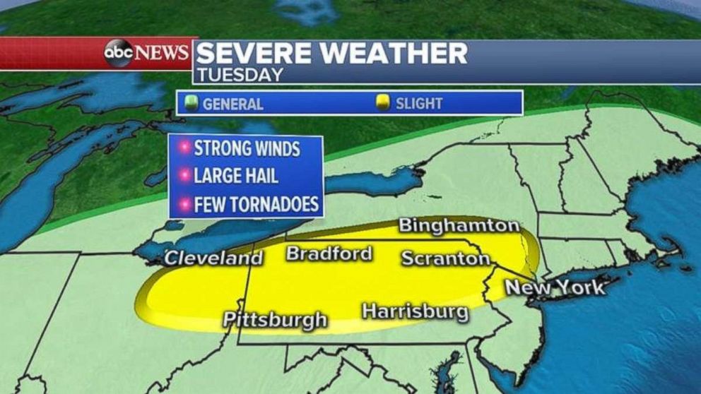 PHOTO: Severe weather is possible from northeast Ohio throughout Pennsylvania and the Lower Hudson Valley on Tuesday.