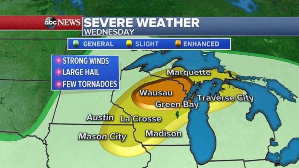 PHOTO: Severe weather is possible through much of Wisconsin and Michigan's Upper Peninsula on Wednesday.