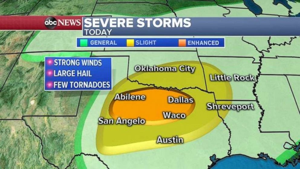 PHOTO: Strong winds, hail and possible tornadoes pose a threat for central Texas and southern Oklahoma City.