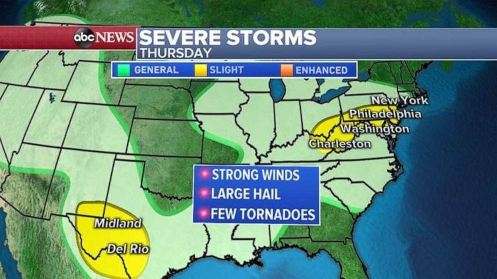 PHOTO: The threat for severe weather is in place for western Texas and the Northeast on Thursday.