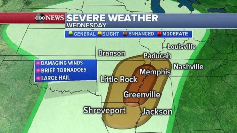 PHOTO: Damaging winds and maybe brief tornadoes are possible in the Tennessee River Valley on Wednesday.