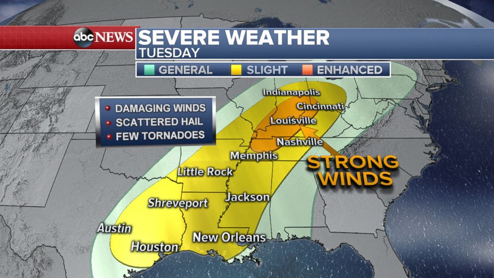 GRAPHIC: Severe Weather is possible on April 3, 2018 for 40 million Americans from Indianapolis to Houston. 