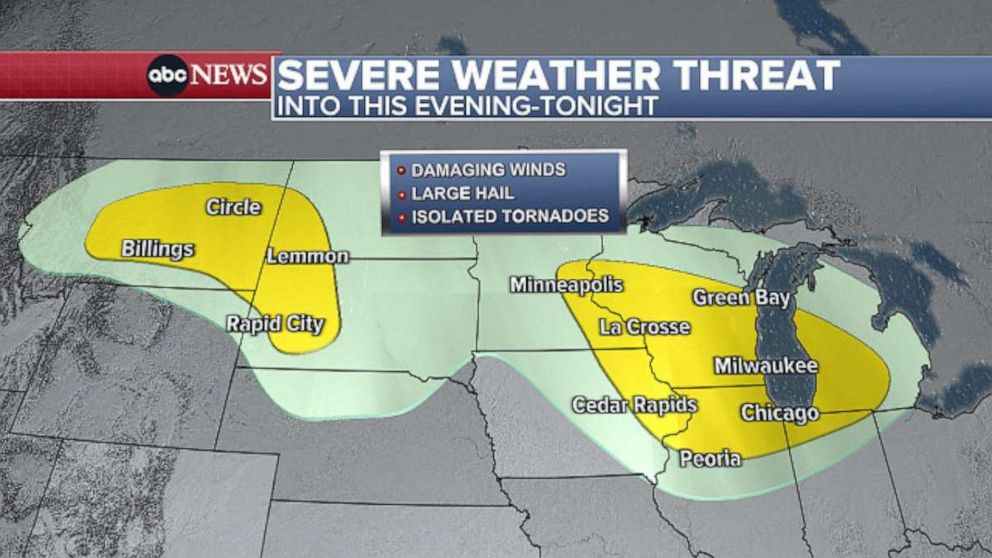 PHOTO: A map indicates severe weather threat into this evening, July 4, 2022.