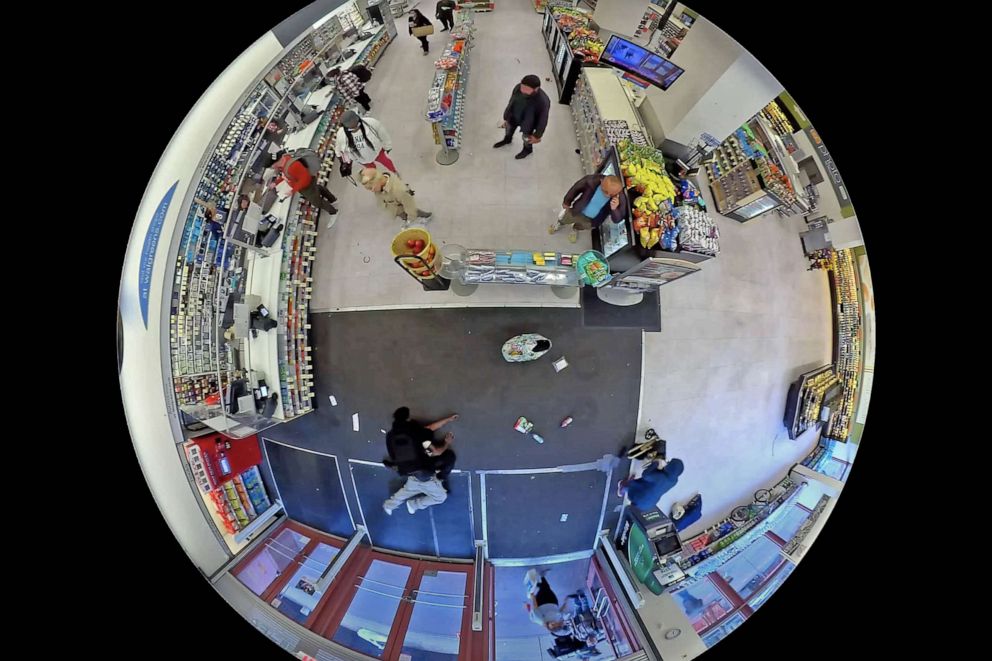 PHOTO: An image taken from surveillance video released by the San Francisco District Attorney's Office shows the moments before a Walgreens security guard fatally shot an alleged shoplifter on April 27, 2023.