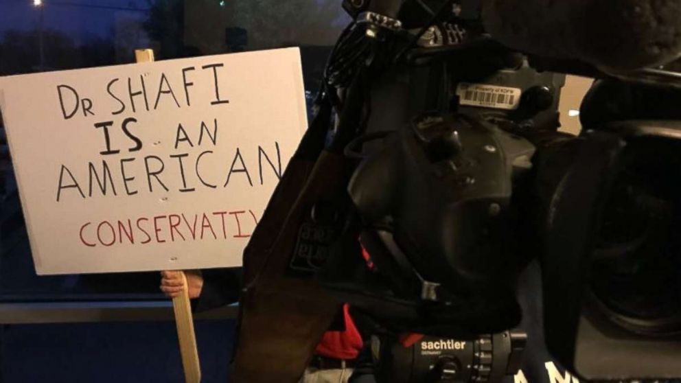 A supporter outside called for Shahid Shafi not to be ousted from the Tarrant County, Texas GOP. A vote was held Thursday, Jan. 10, 2019, and Shafi was not removed, despite a fellow member's calls to do so over him being Muslim.