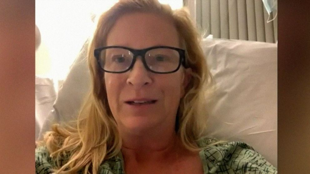 PHOTO: Lyn Jutronich speaks from her hospital bed after suffering an apparent shark bite.