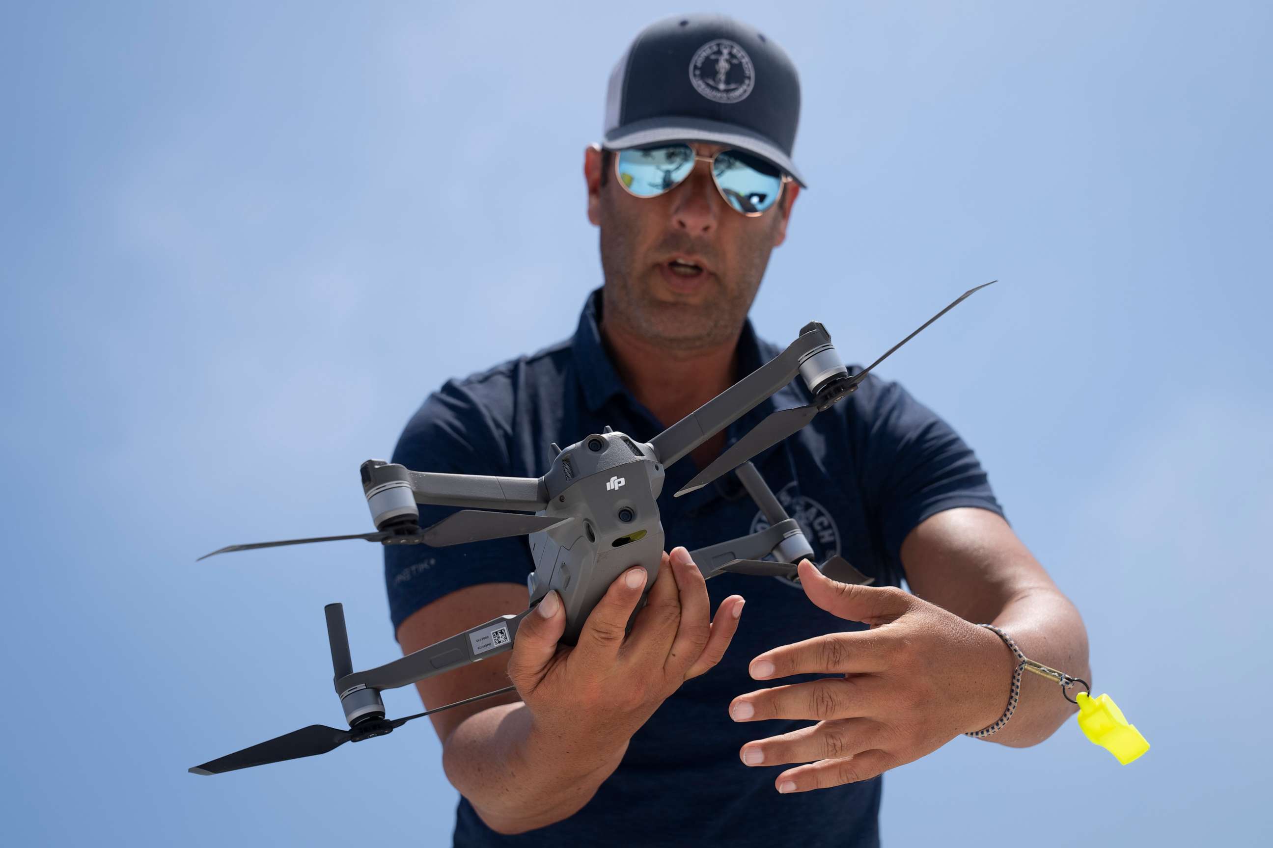 PHOTO: Cary Epstein, lifeguarding supervisor, prepares a drone for a shark patrol flight at Jones Beach State Park,, July 6, 2023, in Wantagh, N.Y.