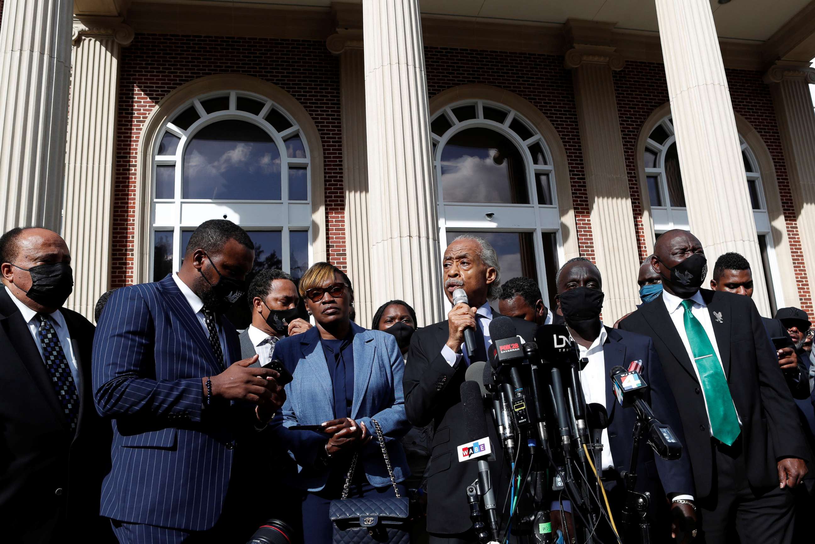 PHOTO: Reverend Al Sharpton speaks during a news conference outside the Glynn County Courthouse, in Brunswick, Ga., Nov. 18, 2021.